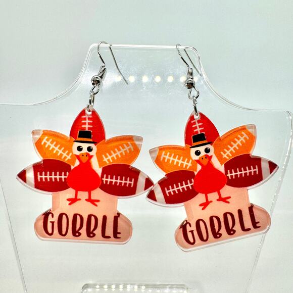 Thanksgiving Earrings - Football Earrings - Holiday Earrings - Turkey Earrings - Picture 1 of 8